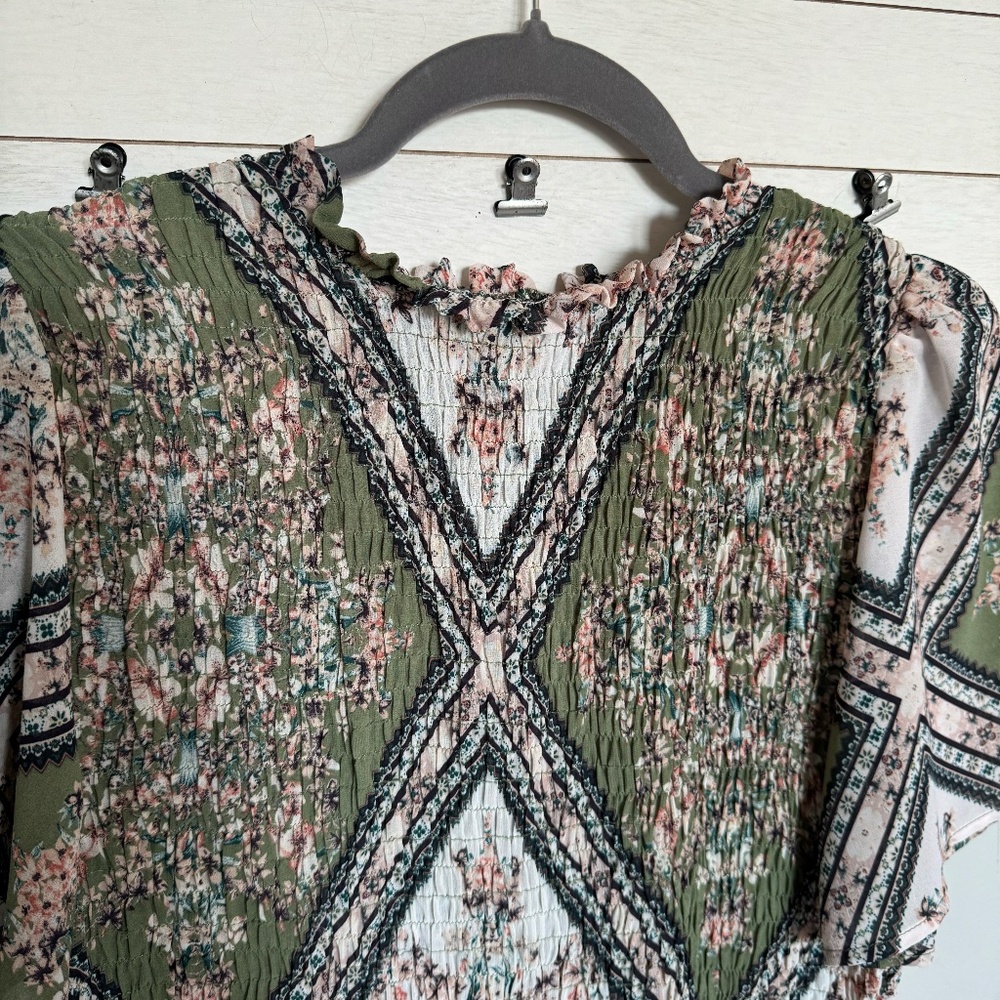 SWEET RAIN woman’s floral blouse cap short sleeve pelpum size large - Picture 9 of 12
